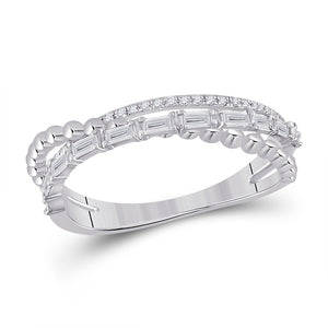 14kt White Gold Baguette Diamond Crossover Band Ring - A Dazzling Statement Piece - Splendid Jewellery