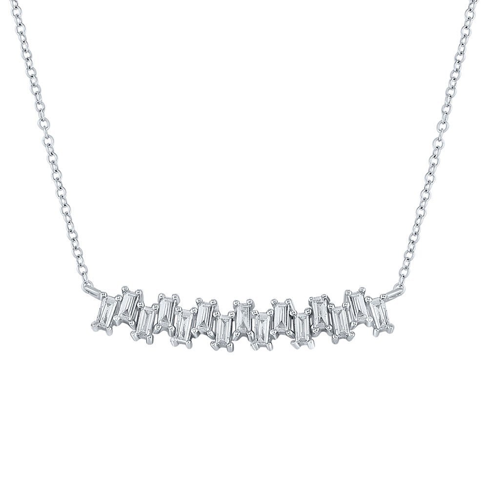 14kt White Gold Baguette Diamond Curved Bar Necklace: A Radiant Symphony of Elegance and Sparkle - Splendid Jewellery