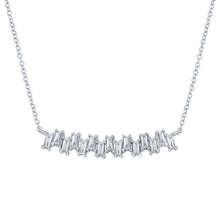 Load image into Gallery viewer, 14kt White Gold Baguette Diamond Curved Bar Necklace: A Radiant Symphony of Elegance and Sparkle - Splendid Jewellery