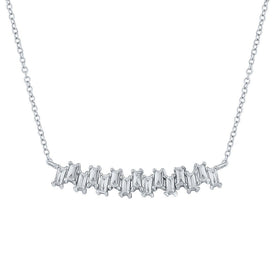 14kt White Gold Baguette Diamond Curved Bar Necklace: A Radiant Symphony of Elegance and Sparkle - Splendid Jewellery
