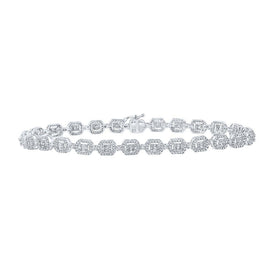 14kt White Gold Baguette Diamond Geometric Link Bracelet - 2 - 7/8 Cttw for Men - Splendid Jewellery