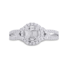 Load image into Gallery viewer, 14kt White Gold Baguette Diamond Halo Fashion Ring - Mesmerizing Brilliance - Front View