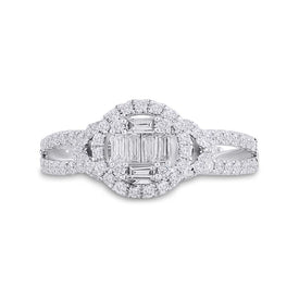 14kt White Gold Baguette Diamond Halo Fashion Ring - Mesmerizing Brilliance - Front View