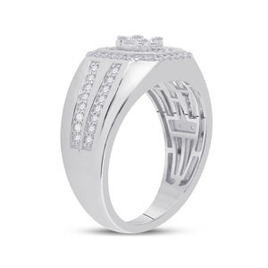 14kt White Gold Baguette Diamond Octagon Cluster Men's Ring - 3/4 Cttw - Splendid Jewellery