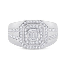 Load image into Gallery viewer, 14kt White Gold Baguette Diamond Octagon Cluster Men&#39;s Ring - 3/4 Cttw - Front View