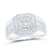 Load image into Gallery viewer, 14kt White Gold Baguette Diamond Octagon Cluster Men's Ring - 3/4 Cttw - Splendid Jewellery