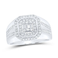 Load image into Gallery viewer, 14kt White Gold Baguette Diamond Octagon Cluster Men&#39;s Ring - 3/4 Cttw - Top View
