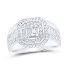 14kt White Gold Baguette Diamond Octagon Cluster Men's Ring - 3/4 Cttw - Top View