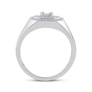 14kt White Gold Baguette Diamond Octagon Cluster Men's Ring - 3/4 Cttw - Splendid Jewellery