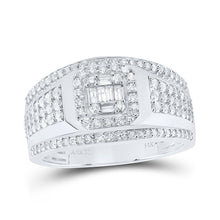 Load image into Gallery viewer, 14kt White Gold Baguette Diamond Square Cluster Men&#39;s Ring - 1 Cttw - Top View