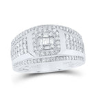14kt White Gold Baguette Diamond Square Cluster Men's Ring - 1 Cttw - Top View