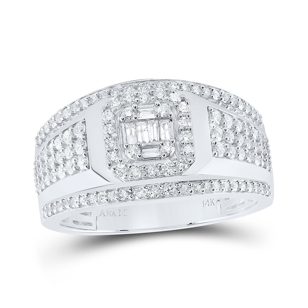 14kt White Gold Baguette Diamond Square Cluster Men's Ring - 1 Cttw - Splendid Jewellery