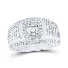 Load image into Gallery viewer, 14kt White Gold Baguette Diamond Square Cluster Men's Ring - 1 Cttw - Splendid Jewellery