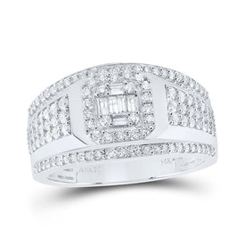 14kt White Gold Baguette Diamond Square Cluster Men's Ring - 1 Cttw - Splendid Jewellery