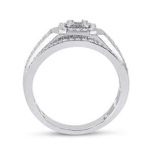 14kt White Gold Baguette Diamond Square Cluster Men's Ring - 1 Cttw - Splendid Jewellery