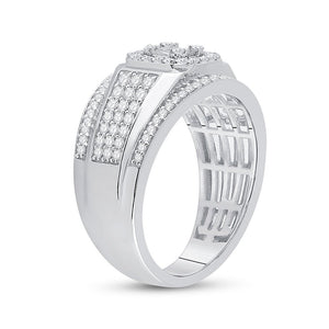 14kt White Gold Baguette Diamond Square Cluster Men's Ring - 1 Cttw - Splendid Jewellery