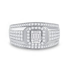 14kt White Gold Baguette Diamond Square Cluster Men's Ring - 1 Cttw - Splendid Jewellery