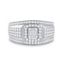 Load image into Gallery viewer, 14kt White Gold Baguette Diamond Square Cluster Men's Ring - 1 Cttw - Splendid Jewellery