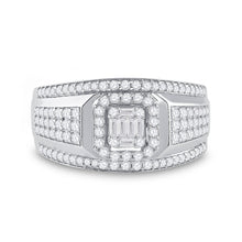 Load image into Gallery viewer, 14kt White Gold Baguette Diamond Square Cluster Men&#39;s Ring - 1 Cttw - Front View