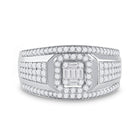 14kt White Gold Baguette Diamond Square Cluster Men's Ring - 1 Cttw - Front View