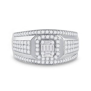 14kt White Gold Baguette Diamond Square Cluster Men's Ring - 1 Cttw - Splendid Jewellery