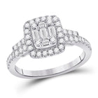 14kt White Gold Baguette Diamond Square Cluster Ring - 3/4 Cttw - Top View