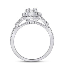 Load image into Gallery viewer, 14kt White Gold Baguette Diamond Square Cluster Ring - 3/4 Cttw - Side View