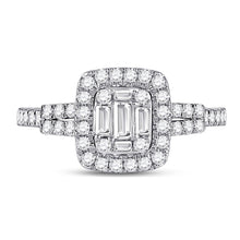 Load image into Gallery viewer, 14kt White Gold Baguette Diamond Square Cluster Ring - 3/4 Cttw - Front View