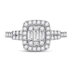 14kt White Gold Baguette Diamond Square Cluster Ring - 3/4 Cttw - Front View