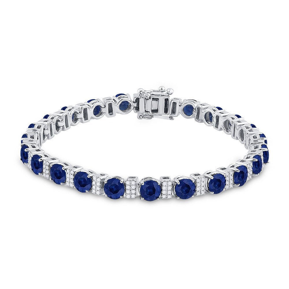 14kt White Gold Blue Sapphire Diamond Tennis Bracelet - Exquisite Elegance - Splendid Jewellery