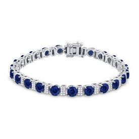 14kt White Gold Blue Sapphire Diamond Tennis Bracelet - Exquisite Elegance - Splendid Jewellery