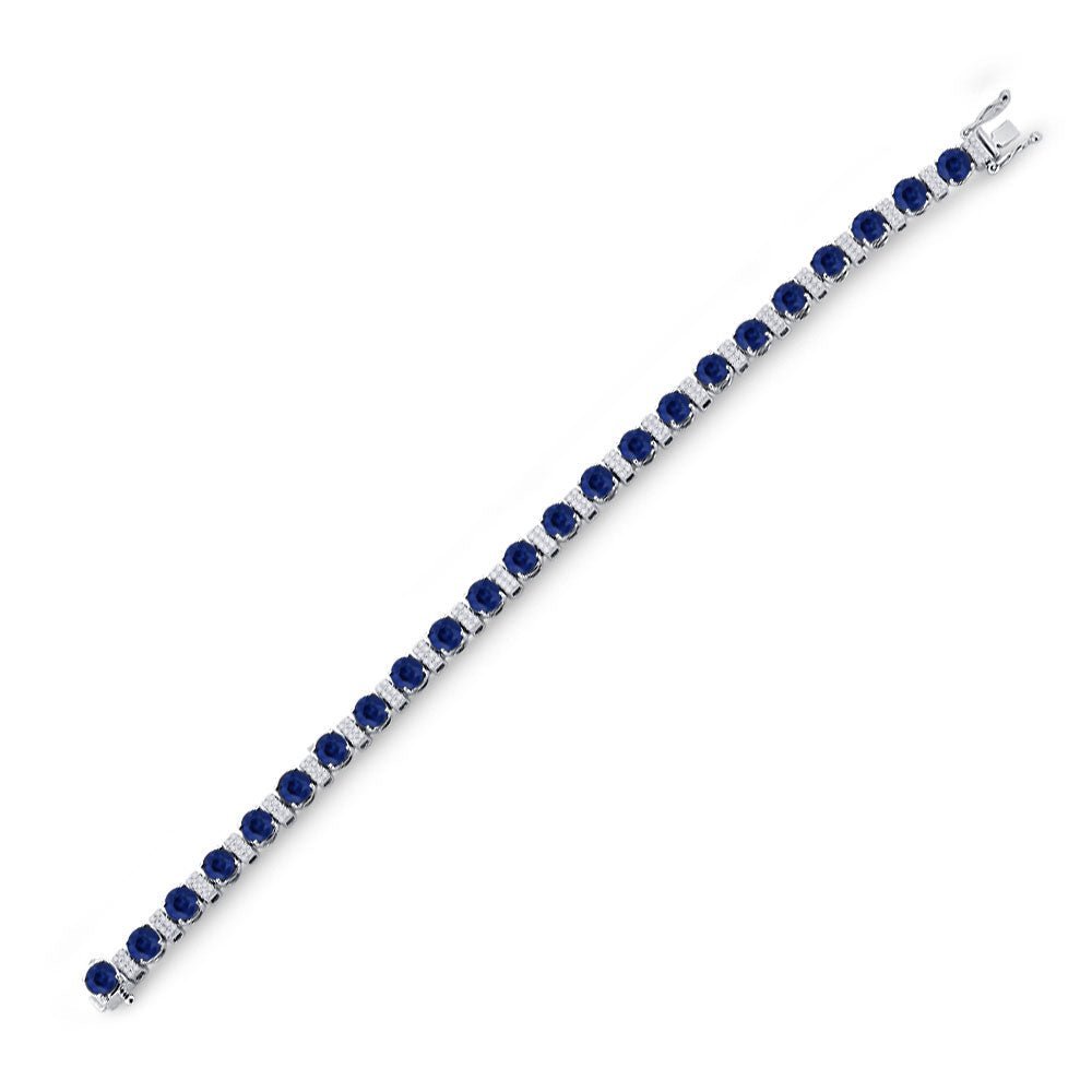 14kt White Gold Blue Sapphire Diamond Tennis Bracelet - Exquisite Elegance - Splendid Jewellery