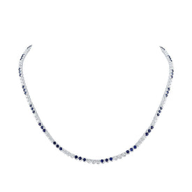 14kt White Gold Blue Sapphire Diamond Tennis Necklace - A Mesmerizing Symphony of Elegance - Splendid Jewellery