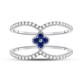 14kt White Gold Clover Blue Sapphire Fashion Ring - Splendid Jewellery