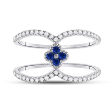 Load image into Gallery viewer, 14kt White Gold Clover Blue Sapphire Fashion Ring - Front View