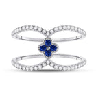 14kt White Gold Clover Blue Sapphire Fashion Ring - Front View