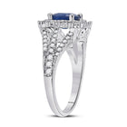 14kt White Gold Cushion Blue Sapphire Diamond Halo Fashion Ring - Second Side View