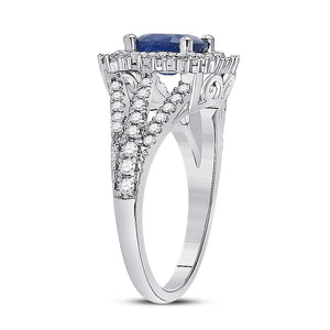 14kt White Gold Cushion Blue Sapphire Diamond Halo Fashion Ring - Splendid Jewellery