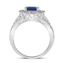Load image into Gallery viewer, 14kt White Gold Cushion Blue Sapphire Diamond Halo Fashion Ring - Side View