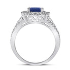 14kt White Gold Cushion Blue Sapphire Diamond Halo Fashion Ring - Splendid Jewellery