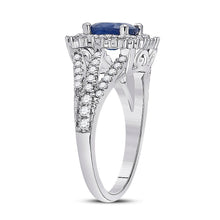 Load image into Gallery viewer, 14kt White Gold Cushion Blue Sapphire Diamond Halo Fashion Ring - Splendid Jewellery