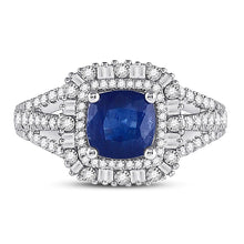 Load image into Gallery viewer, 14kt White Gold Cushion Blue Sapphire Diamond Halo Fashion Ring - Splendid Jewellery