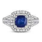 14kt White Gold Cushion Blue Sapphire Diamond Halo Fashion Ring - Splendid Jewellery