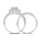 14kt White Gold Cushion Diamond Bridal Wedding Ring Band Set 1-1/2 Cttw - Side View