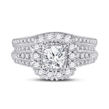 Load image into Gallery viewer, 14kt White Gold Cushion Diamond Bridal Wedding Ring Band Set 1-1/2 Cttw - Front View