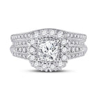 14kt White Gold Cushion Diamond Bridal Wedding Ring Band Set 1-1/2 Cttw - Front View