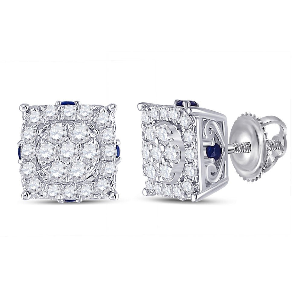 14kt White Gold Diamond and Blue Sapphire Cluster Earrings: A Mesmerizing Fusion of Brilliance and Elegance - Splendid Jewellery