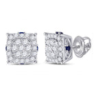 14kt White Gold Diamond and Blue Sapphire Cluster Earrings: A Mesmerizing Fusion of Brilliance and Elegance - Splendid Jewellery
