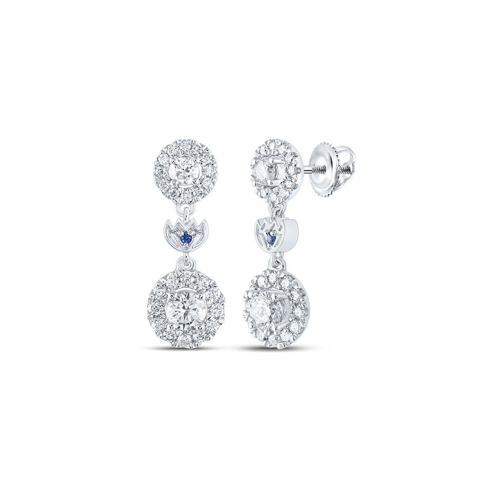 14kt White Gold Diamond and Sapphire Dangle Earrings - Timeless Elegance - Splendid Jewellery