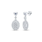 14kt White Gold Diamond and Sapphire Oval Dangle Earrings - Splendid Jewellery